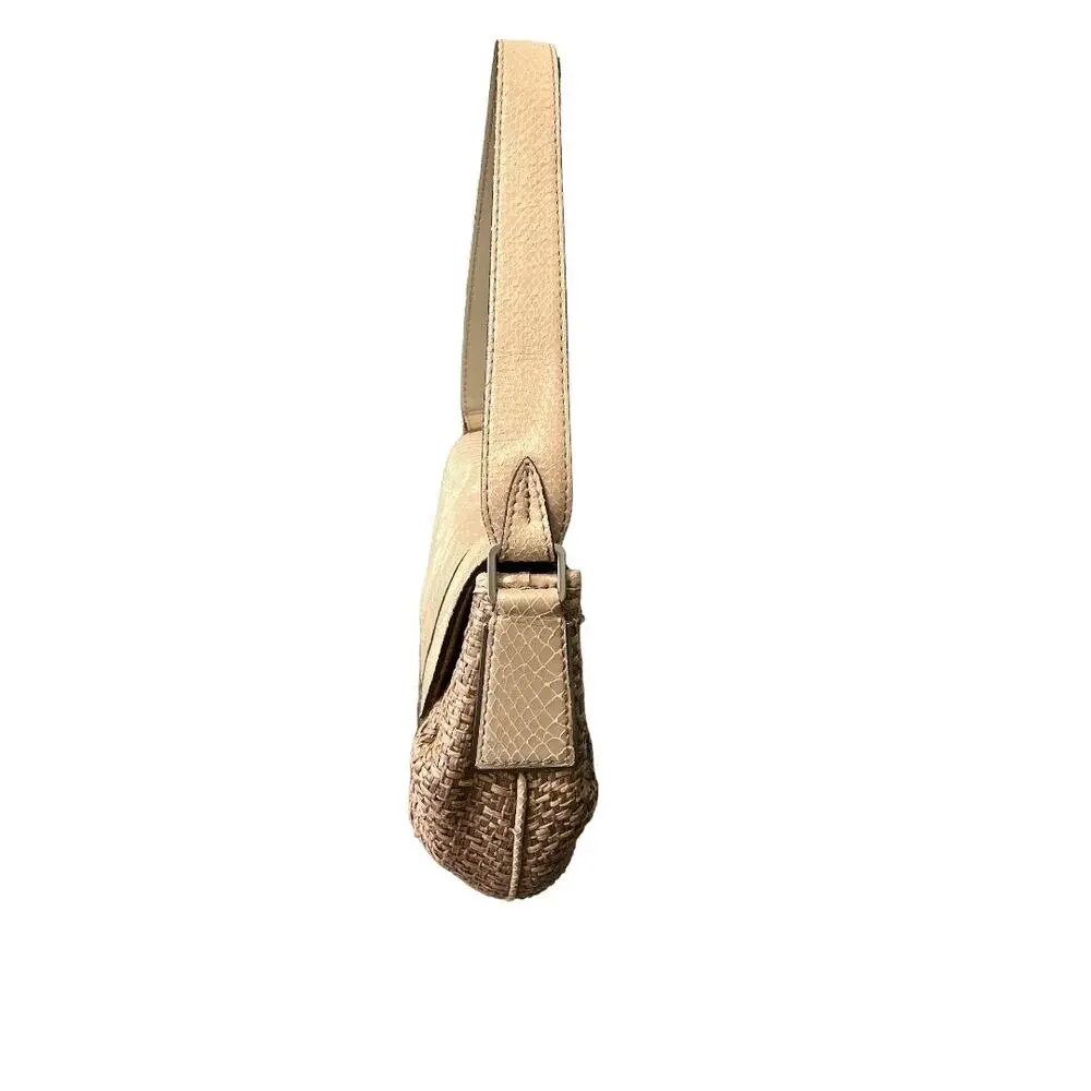 Calvin Klein Snakeskin Print Woven Hobo Bag Beige and Tan